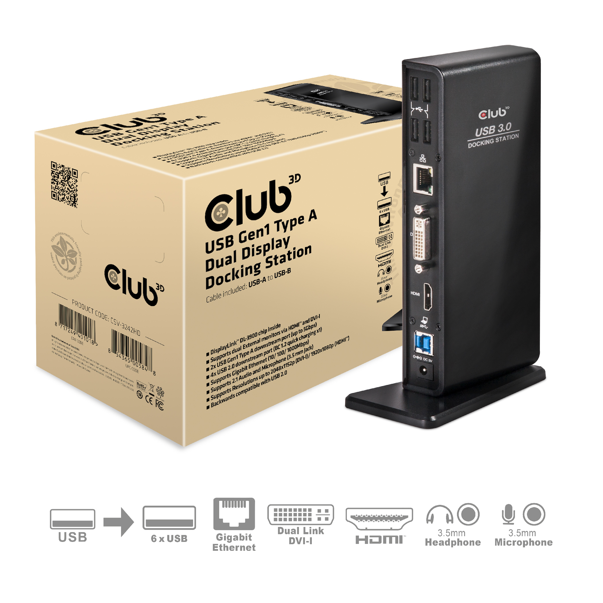 Club 3D SenseVision USB 3.0 Dual Display Docking Station, Ansicht 2