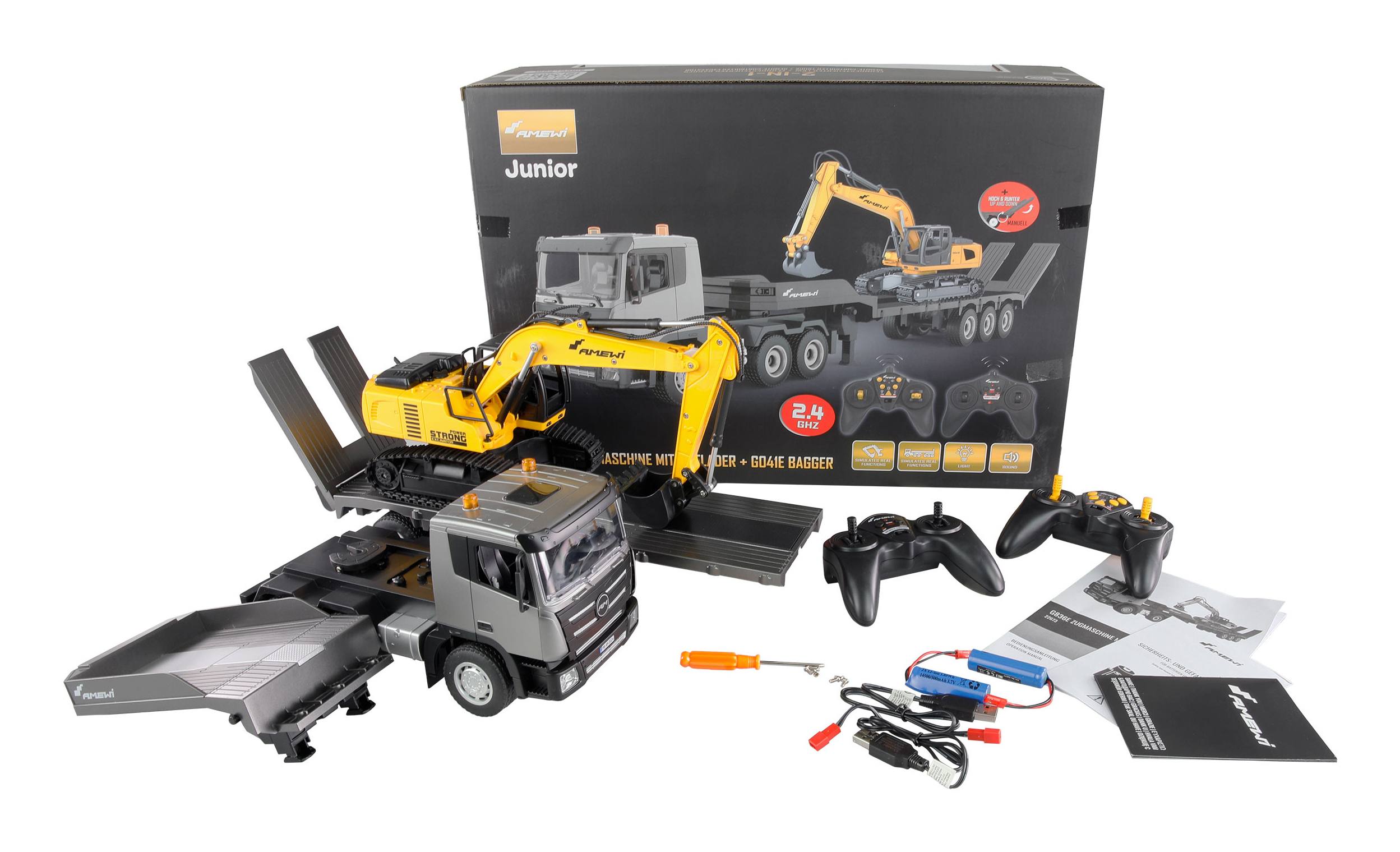 Amewi Lastwagen G836E Zugmaschine und Bagger Set RTR, Ansicht 2