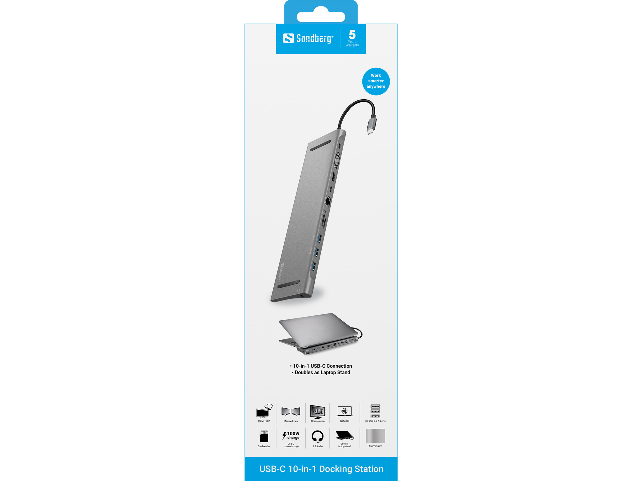 SANDBERG USB-C 10-in-1 Docking Station - Dockingstation, Ansicht 3