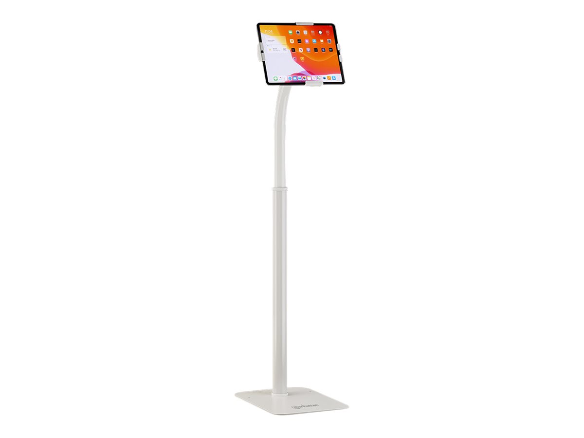 Manhattan Floor Stand (Anti theft) for Tablet and iPad, Universal, 360° Rotation, Tilt +20° to -110°, White, Lockable, Tablets 7.9" to 11", Height adjustable 790 to 1190mm,Extendable clamps: height 200 to 246mm/width 129 to 181mm,Can be bolted to floor (p