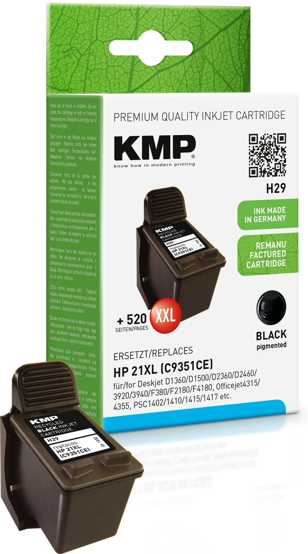KMP H29 - 16 ml - Hohe Ergiebigkeit - Schwarz - kompatibel - Tintenpatrone (Alternative zu: HP 21XL, HP C9351CE), Ansicht 3