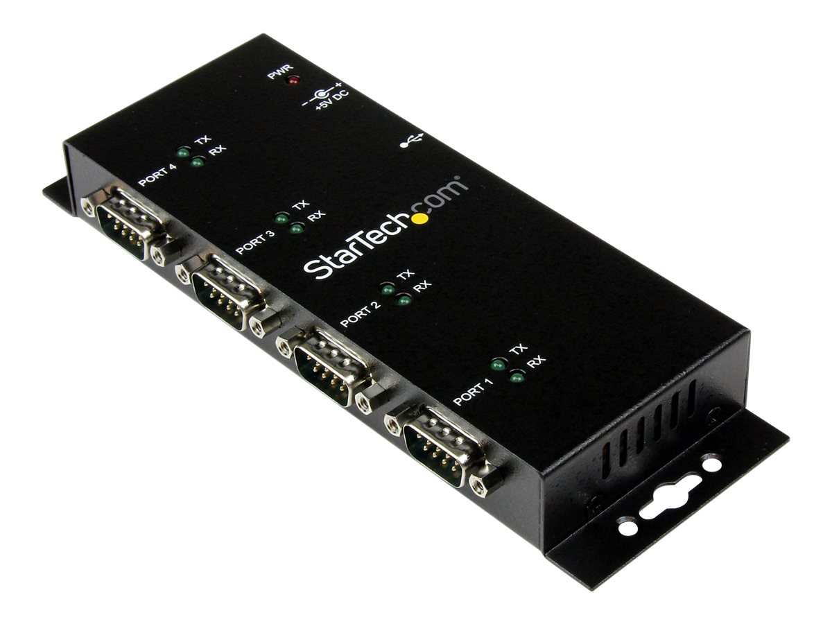 StarTech.com 4 Port USB auf Seriell RS232 Adapter Hub - Industriell DIN-Scheinen/ Wandmontagefähig - USB auf Seriell DB9 Konverter - Serieller Adapter - USB 2.0 - RS-232 x 4