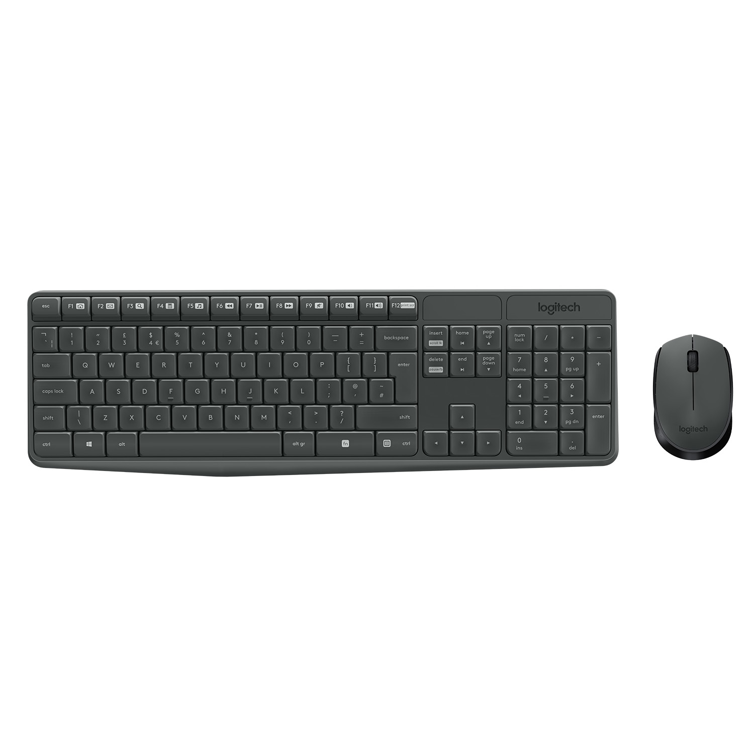 Logitech MK235, Volle Größe (100%), Kabellos, USB, AZERTY, Grau, Maus enthalten