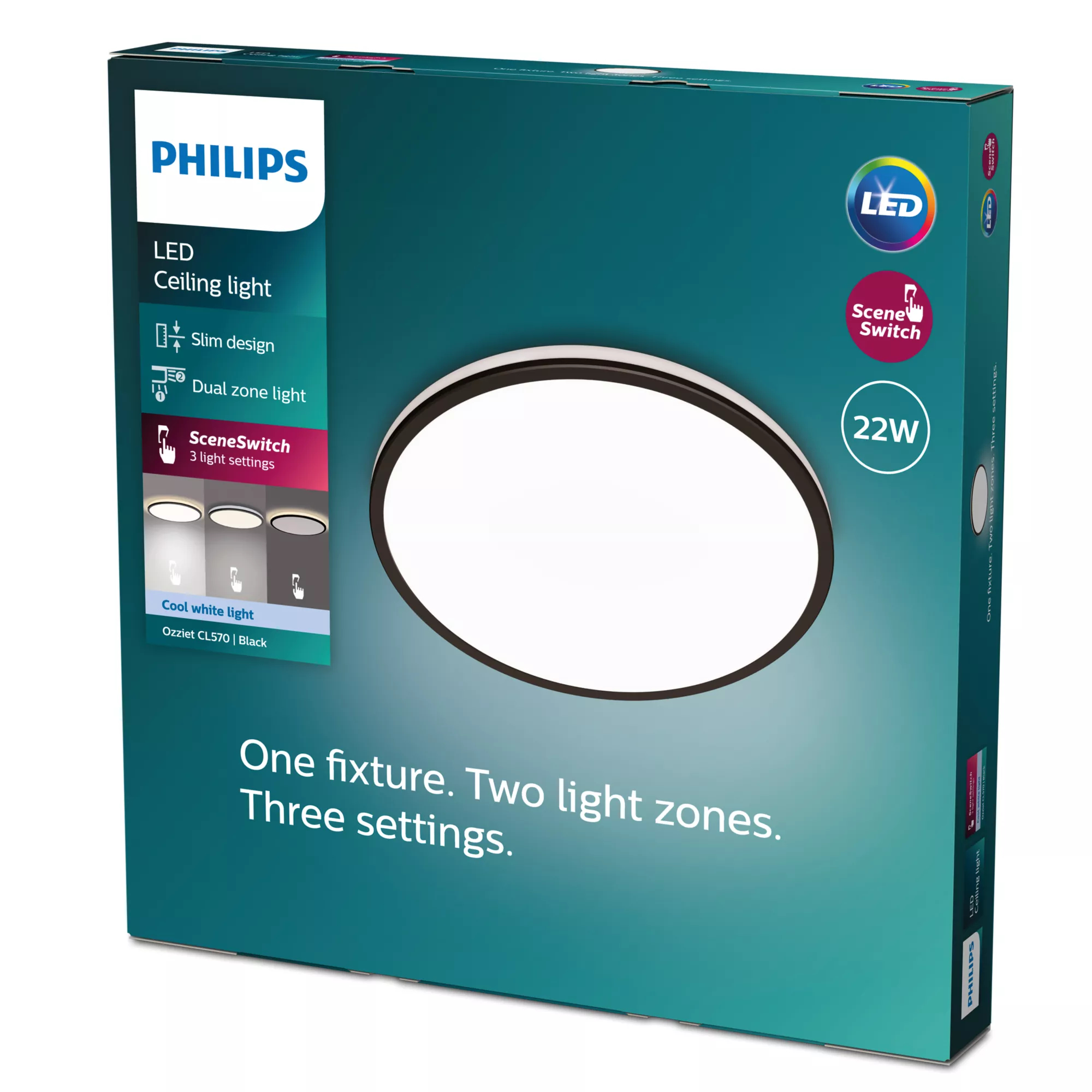 Philips Funktional Ozziet Deckenleuchte - 22 W - LED - Nicht austauschbare(s) Leuchtmittel - 4000 K - 2500 lm - Schwarz, Ansicht 2