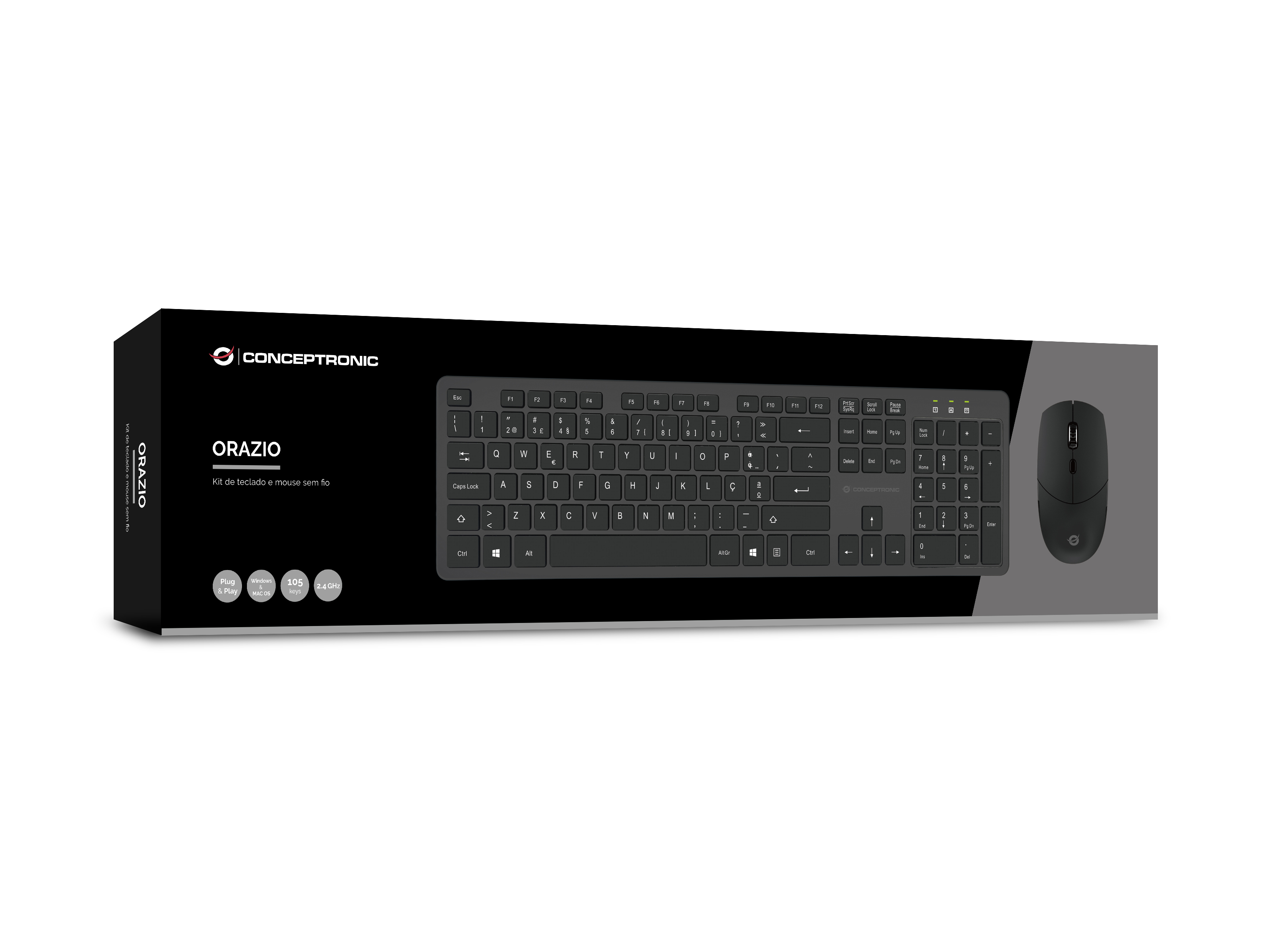 Conceptronic ORAZIO - Tastatur-und-Maus-Set - kabellos - 2.4 GHz - Schwarz - TL: Portugiesisch, QWERTY, Ansicht 4