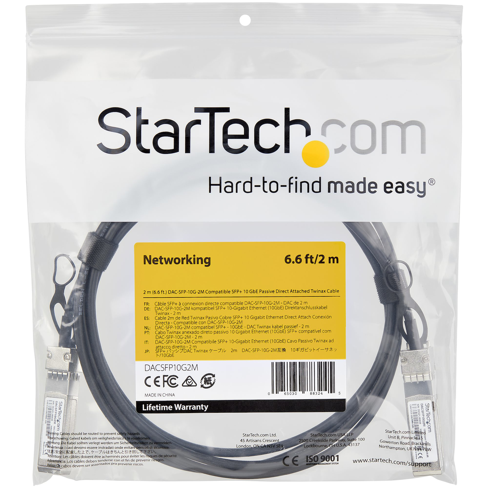 StarTech.com DACSFP10G2M SFP+ Kabel (2m, 10 GbE, Dell EMC DAC-SFP-10G-2M kompatibles SFP+ Kabel, Ansicht 2