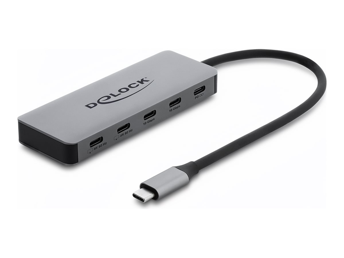 Delock Hub - 10 Gbps, 4K, mit PD 3.0 100 W - 2 x USB-C 3.2 Gen 2 + 2 x USB-C + 1 x USB-C (Spannungsversorgung)
