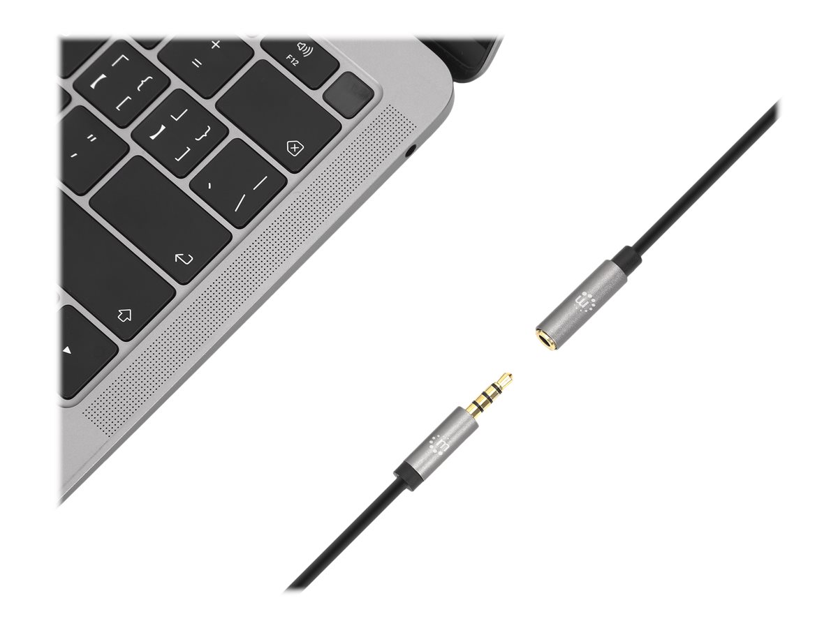 Manhattan Stereo Audio 3.5mm Extension Cable, 3m, Male/Female, Slim Design, Black/Silver, Ansicht 4
