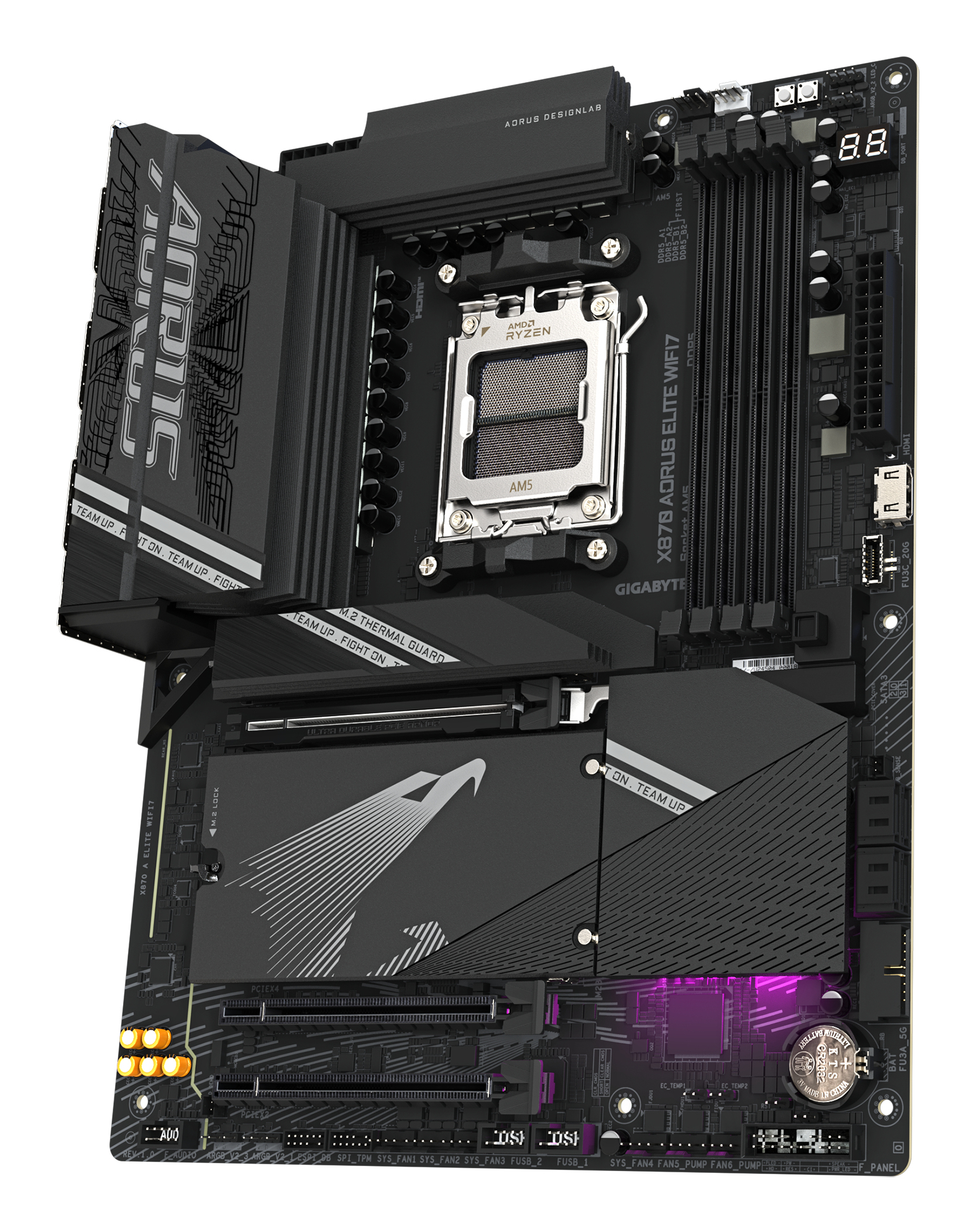 Gigabyte AORUS X870 ELITE WIFI7 - Motherboard - ATX - Socket AM5 - AMD X870 Chipsatz - USB-C 3.2 Gen 2x2, USB4, Ansicht 3