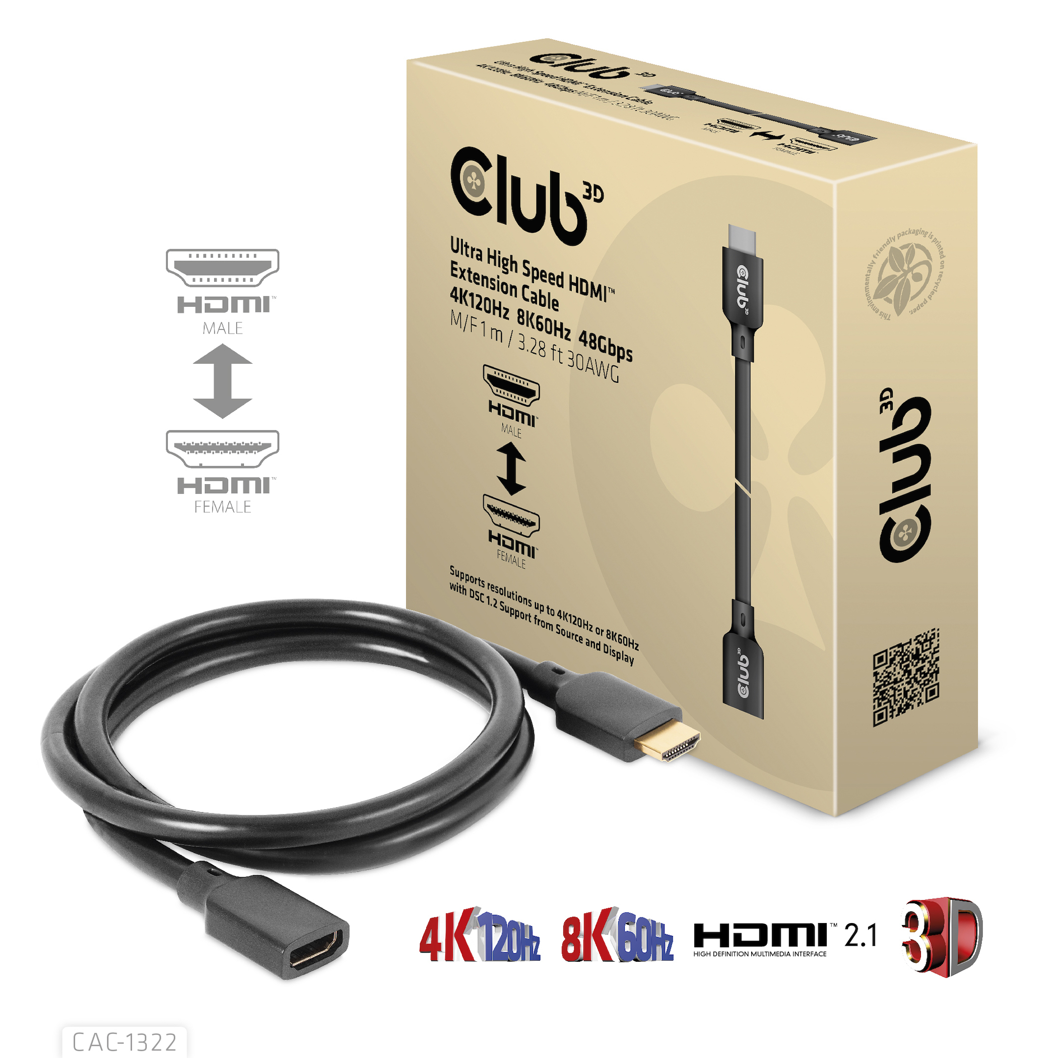 Club 3D Ultra High Speed - HDMI-Verlängerungskabel, Ansicht 2