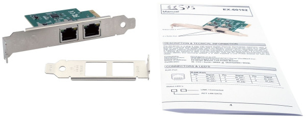 Exsys EX-60102 - Eingebaut - Kabelgebunden - PCI Express - Ethernet - 1000 Mbit/s - Grün - Grau, Ansicht 3