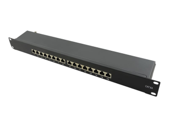 LogiLink Patch Panel - Rack montierbar - CAT 6a - STP - RJ-45 X 16 - Schwarz RAL 9005 - 1U - 48.3 cm (19)