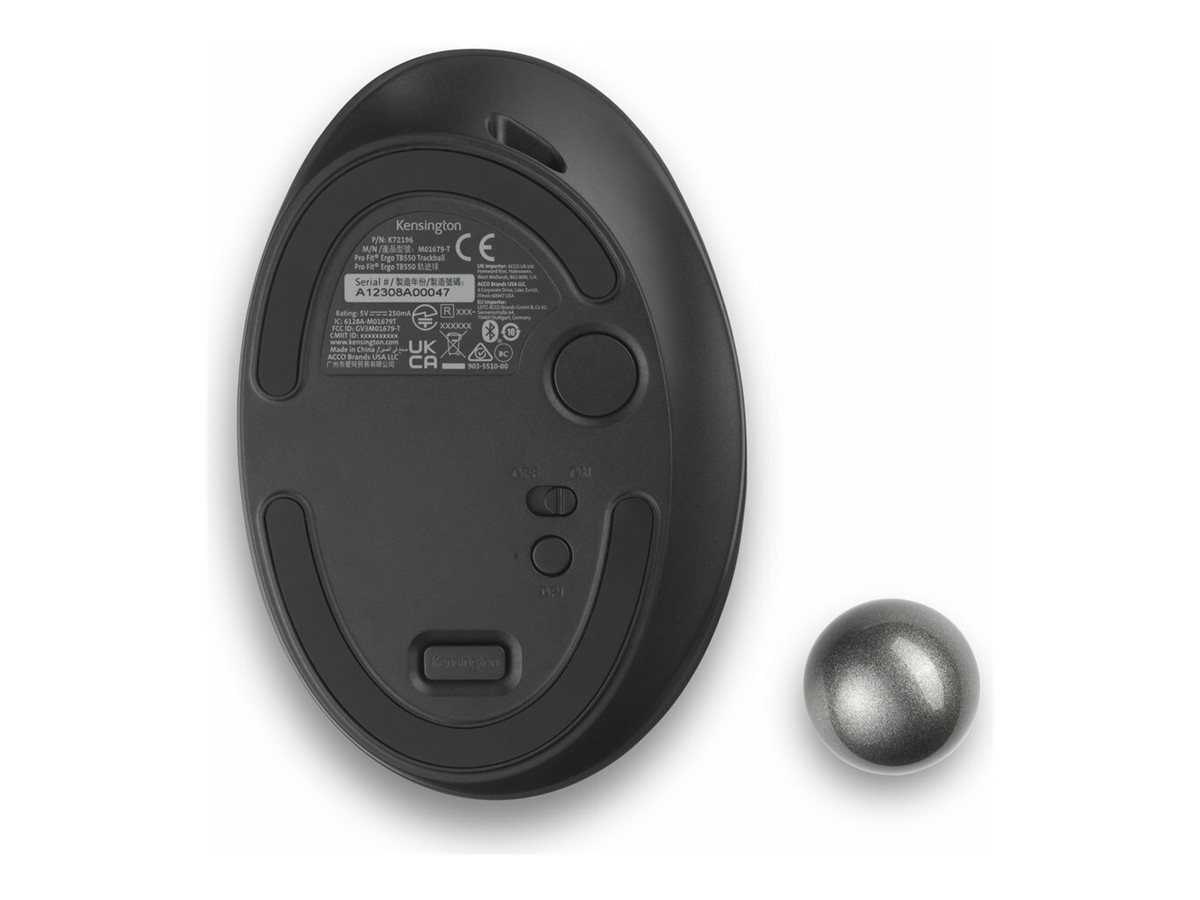 Kensington Pro Fit Ergo TB550 Trackball EQ - Trackball - ergonomisch - optisch - 9 Tasten - kabellos - 2.4 GHz Bluetooth - kabelloser Empfänger (USB)