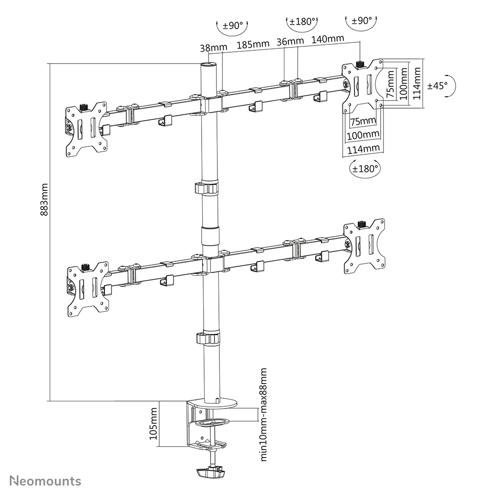 Neomounts by Newstar FPMA-D550D4 - Befestigungskit (Spannbefestigung für Tisch, Tischplattenbohrung, Stange, Ansicht 2