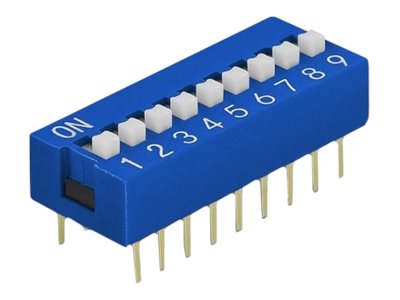 Delock DIP sliding switch 9-digit 2.54 mm pitch THT vertical - DIP-Schalter - Blau (Packung mit 5)