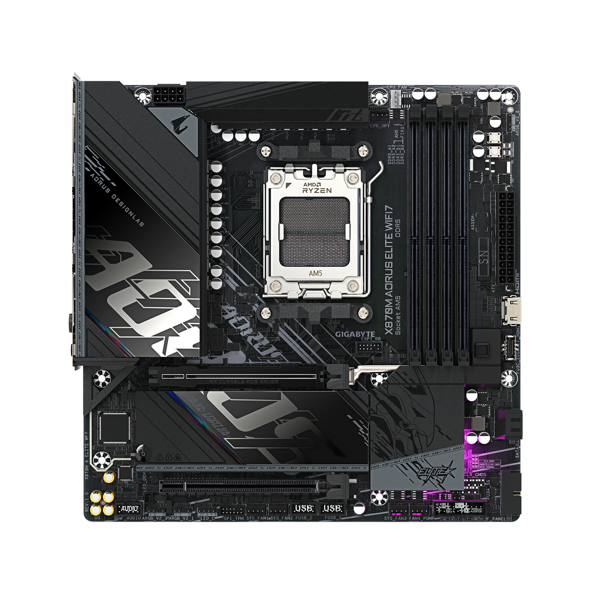 Gigabyte X870M AORUS ELITE WIFI7 mATX Mainboard Sockel AM5 M.2/HDMI/USB4/WIFI/BT -• Micro-ATX Mainboard - Sockel AM5, Ansicht 2