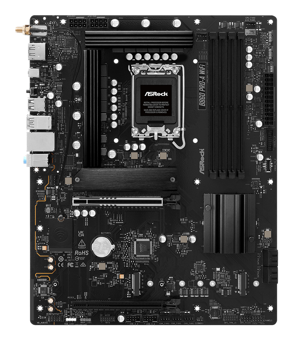 ASRock B860 Pro-A WiFi - Motherboard - micro ATX - LGA1851-Sockel - B860 Chipsatz - Onboard-Grafik (CPU erforderlich), Ansicht 2