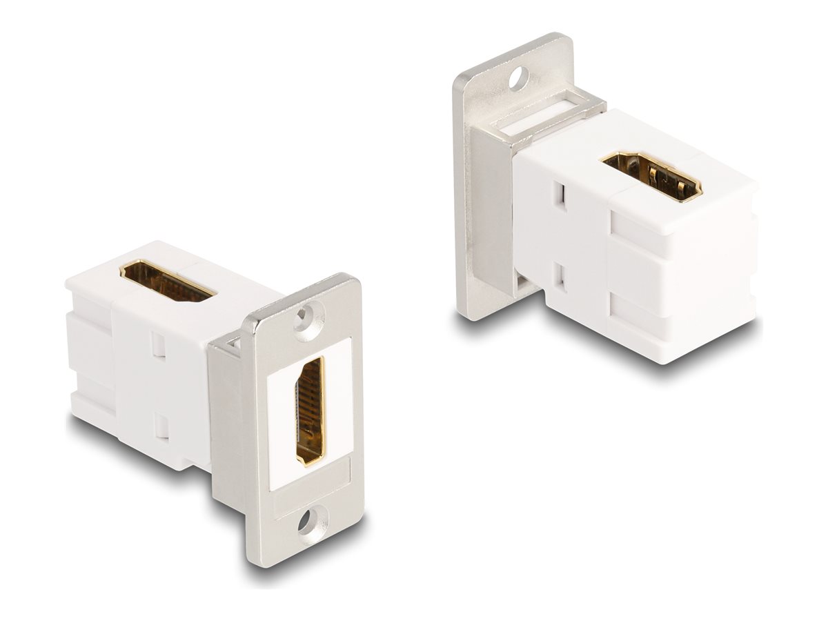 Delock HDMI Kupplung - HDMI weiblich Paneel montierbar zu HDMI weiblich gewinkelt - weiß, Silber - 8K60Hz (7680 x 4320)