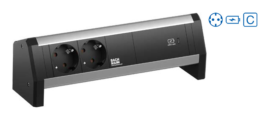 Bachmann DESK 1 - Steckdosenleiste - Wechselstrom 250 V - Ausgangsanschlüsse: 2 (2 x CEE 7/3, 24 pin USB-C), Ansicht 2