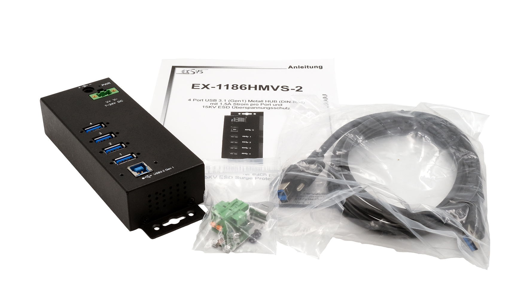 Exsys EX-1186HMVS-2 4 Port USB 3.2 Gen 1 HUB mit 15KV ESD, Ansicht 3