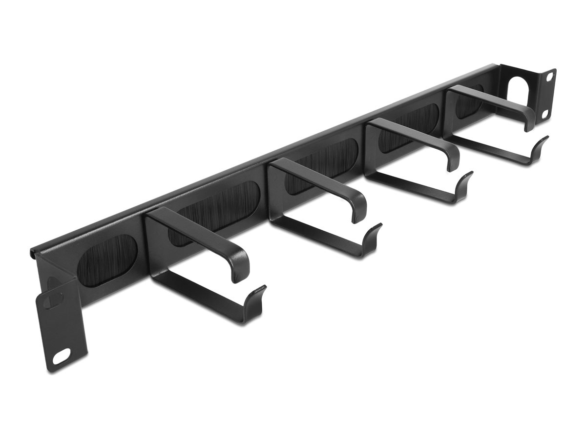 Delock Rack-Bürstenleiste - 4 Haken seitlicher Kabelzugang - Schwarz - 1U - 48.3 cm (19)