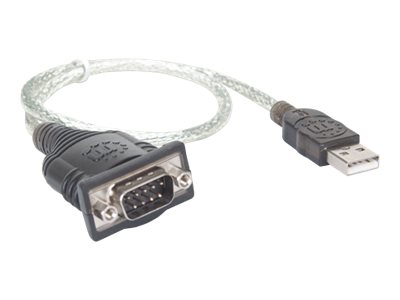 Manhattan USB-A to Serial Converter cable, 45cm, Male to Male, Serial/RS232/COM/DB9, Prolific PL-2303RA Chip, Black/Silver cable, Three Year Warranty, Blister - Kabel USB / seriell - USB (M)