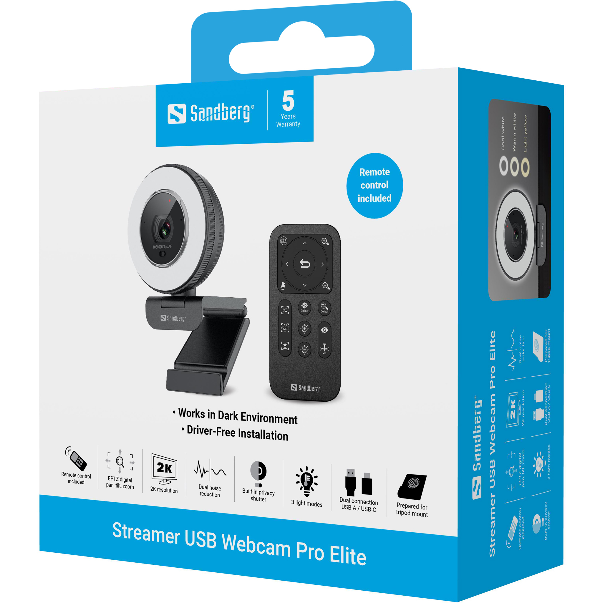 SANDBERG Streamer USB Webcam Pro Elite - 2560 x 1440 Pixel - 60 fps - 1920x1080@60fps - 2560x1440@30fps - 480p, Ansicht 2