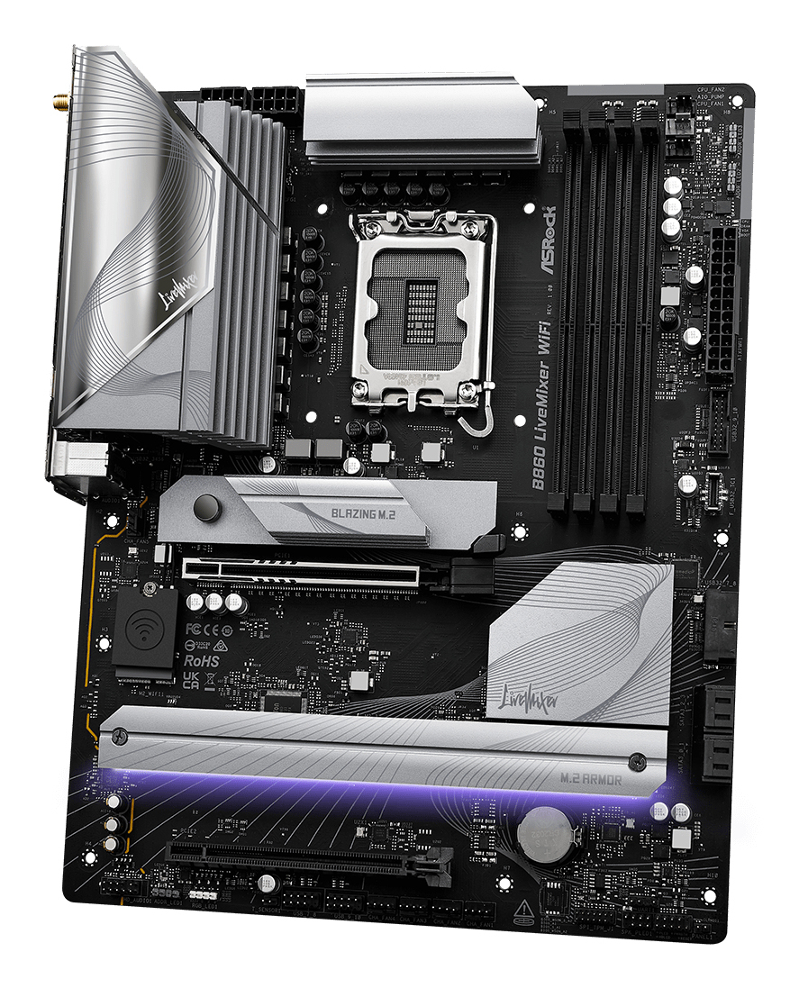 ASRock B860 LIVEMIXER WIFI - Motherboard - ATX - LGA1851-Sockel - B860 Chipsatz - Onboard-Grafik (CPU erforderlich), Ansicht 4