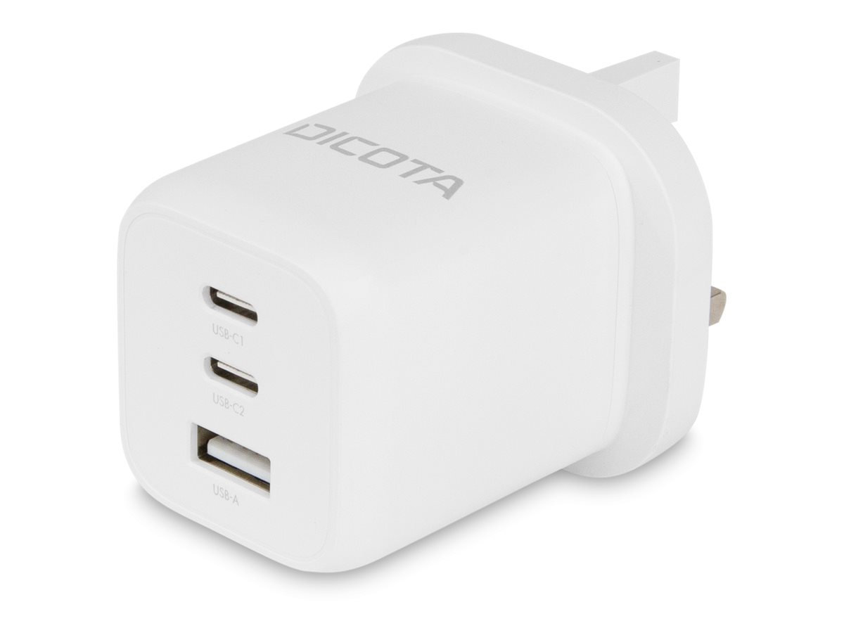 Dicota Netzteil - kompakt GaN - 65 Watt - 5 A - PD 3.0 - 3 Ausgabeanschlussstellen (2 x USB-C USB)