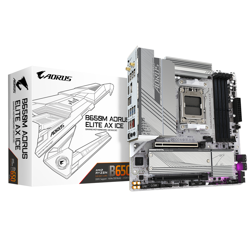 Gigabyte B650M AORUS ELITE AX ICE - Motherboard - micro ATX - Socket AM5 - AMD B650 Chipsatz - USB 3.2 Gen 1, USB 3.2 G, Ansicht 2
