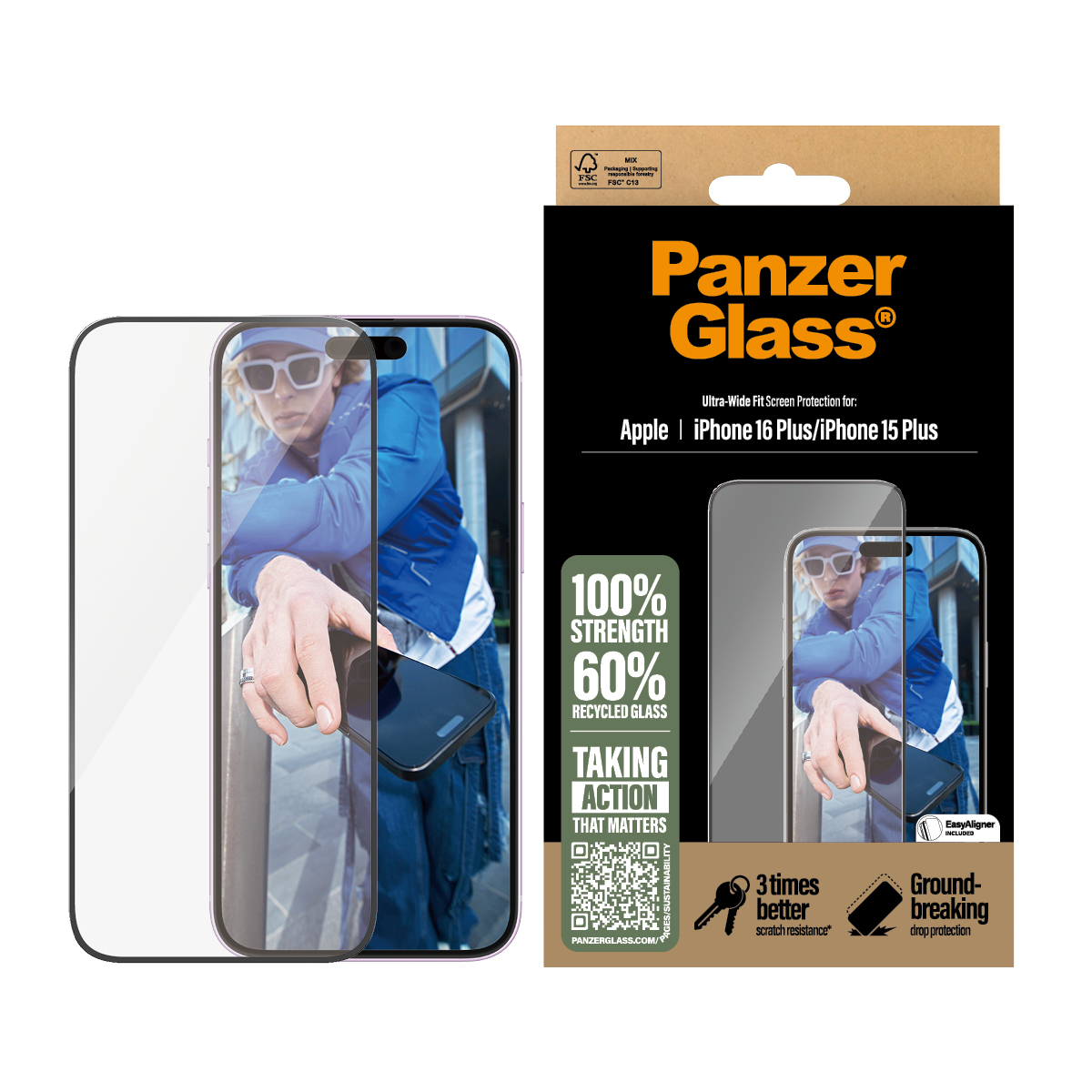 PanzerGlass Displayschutz für iPhone 16 Plus & 15 - Ultra-Wide, Ansicht 4