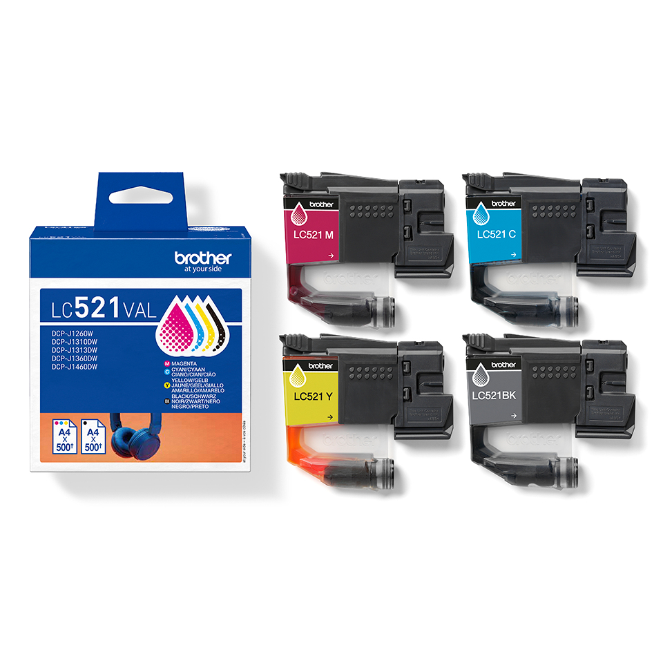 Brother LC521 Value Pack - 4er-Pack - Schwarz, Gelb, Cyan, Magenta, Ansicht 4