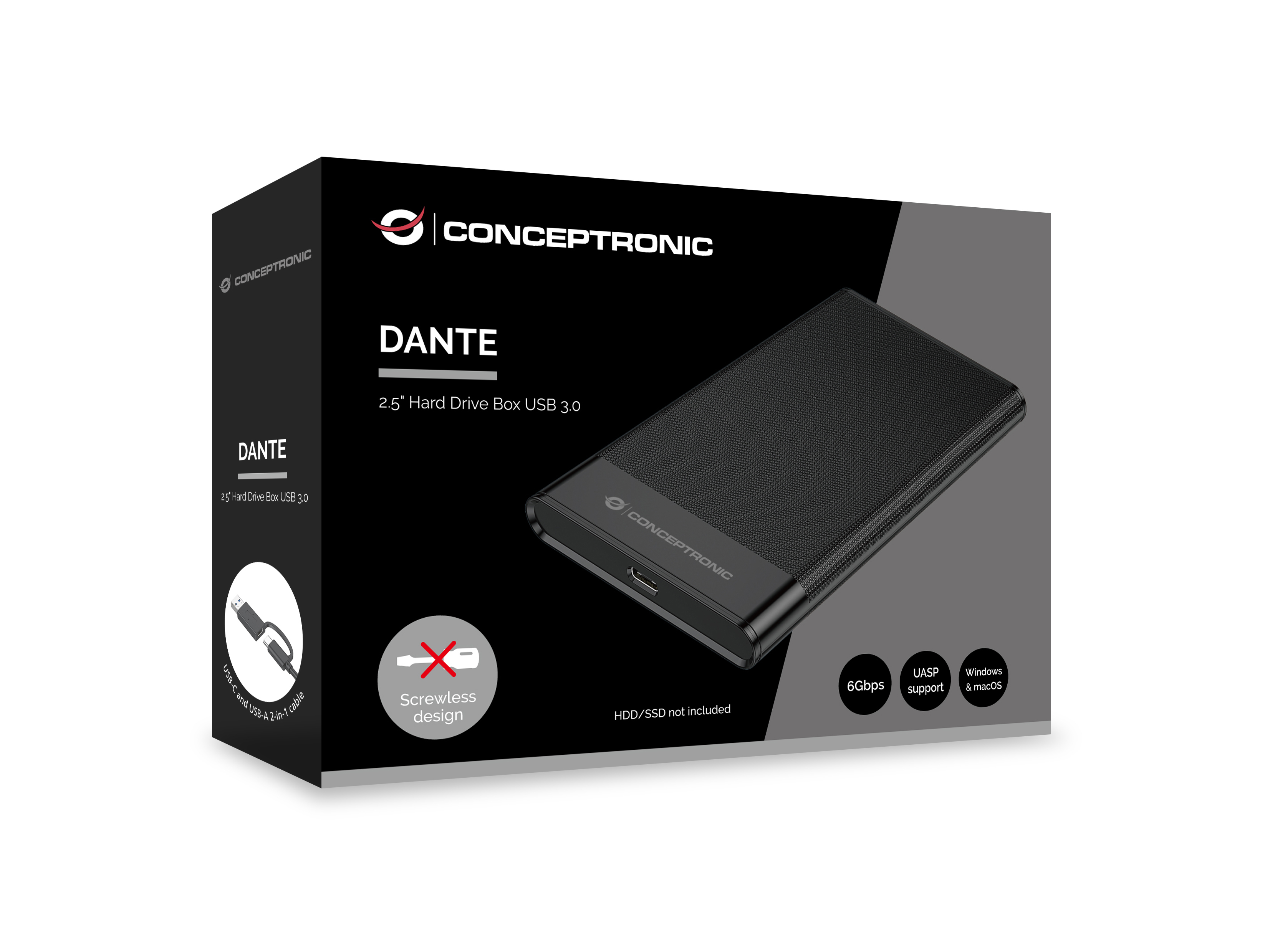 Conceptronic HDD Gehäuse 2.5 SATA I-III HDD/SSD USB-A &-C - HDD-Wechselrahmen - 2,5 (DANTE06B) - HDD-Wechselrahmen, Ansicht 3