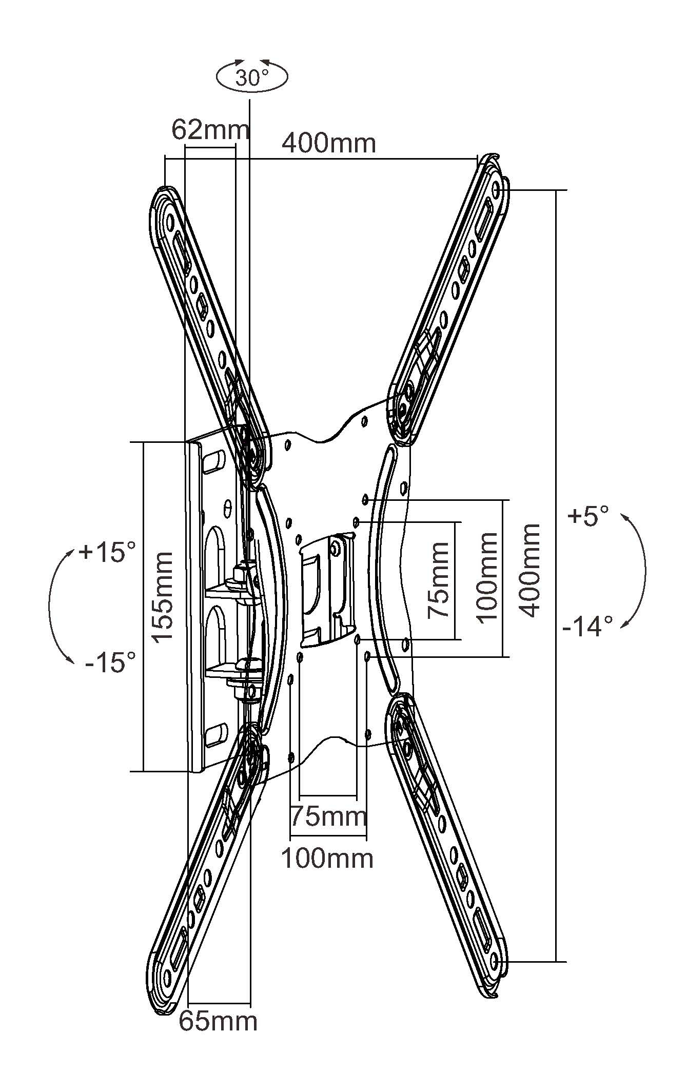 Equip Pro - Klammer - neigbar - für Flachbildschirm - Stahl - Schwarz - Bildschirmgröße: 58.4-139.7 cm (23-55), Ansicht 4