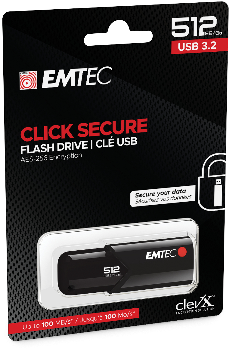 EMTEC B120 Click Secure - 512 GB - USB Typ-A - 3.2 Gen 2 (3.1 Gen 2) - Dia - Schwarz