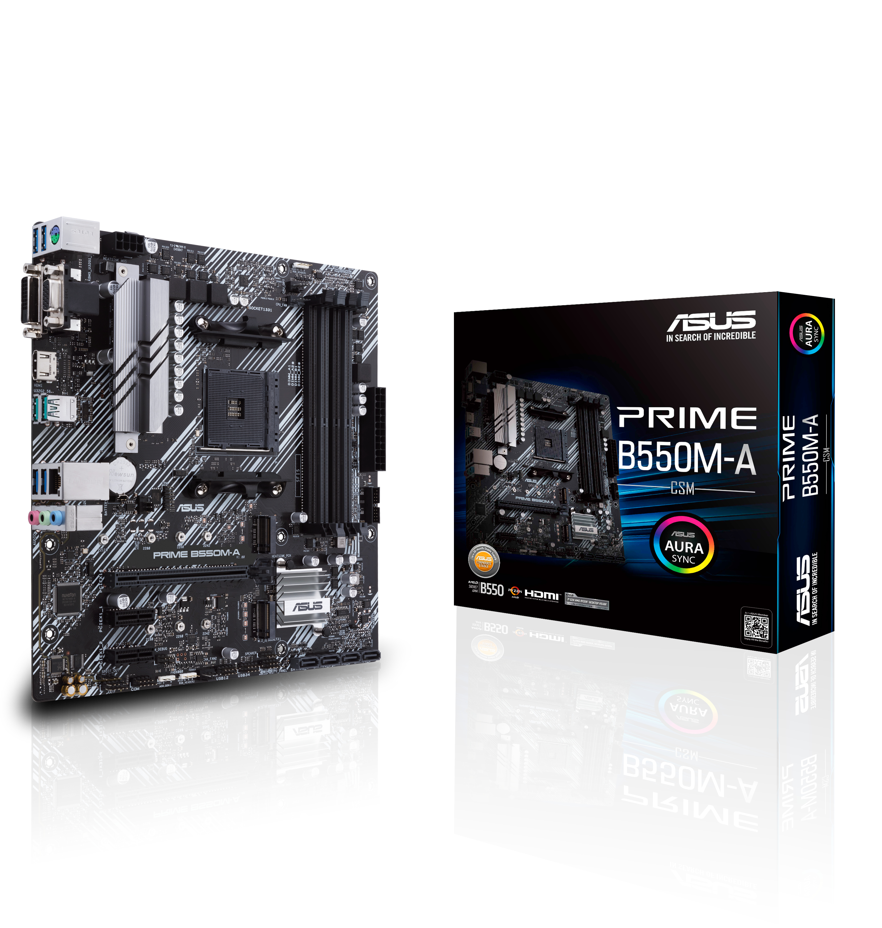 ASUS Prime B550M-A/CSM - AMD - Socket AM4 - AMD Ryzen 3 3rd Gen - 3rd Generation AMD Ryzen 5 - DDR4-SDRAM - 128 GB - DIMM
