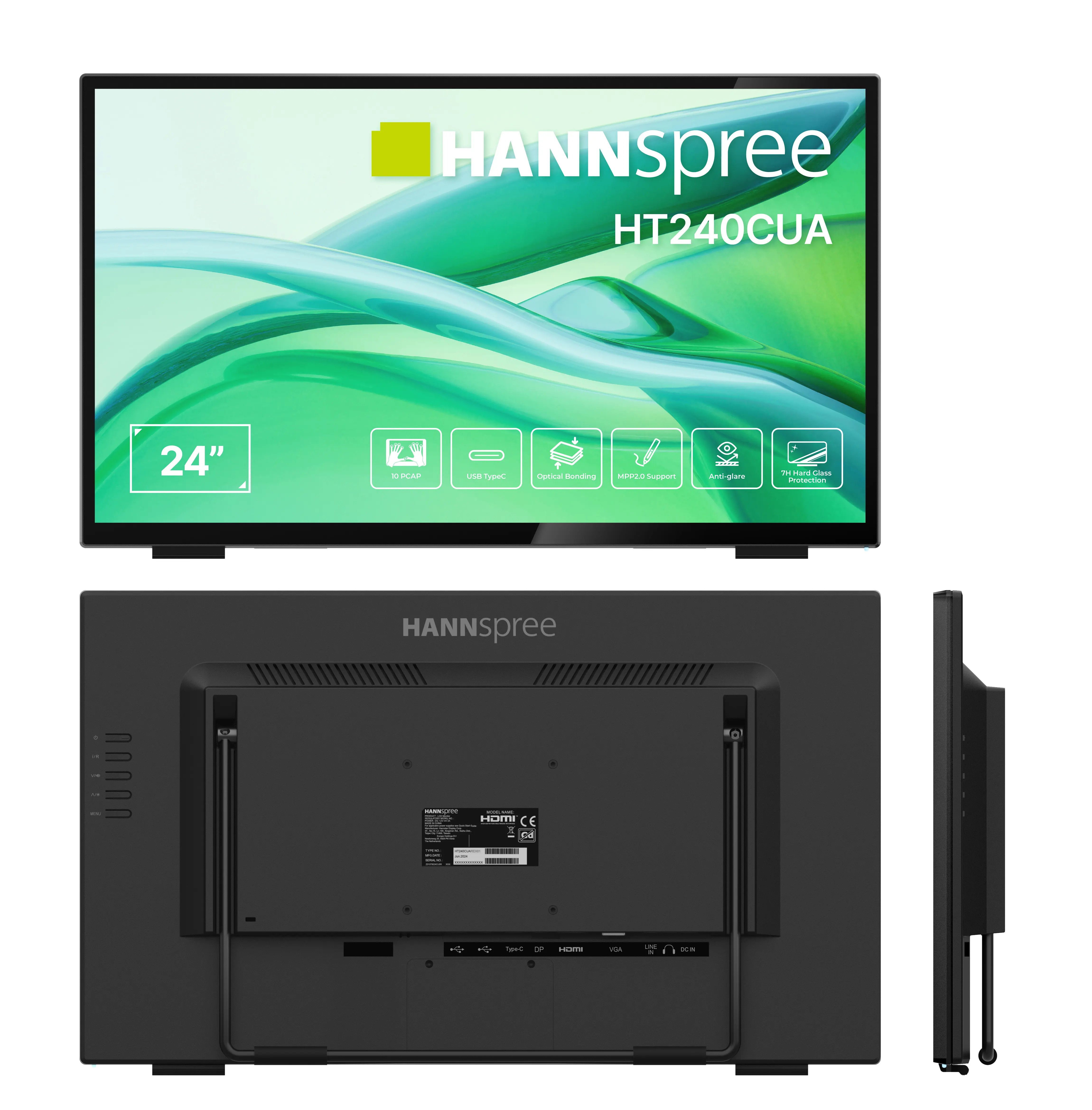Hannspree 23.8 HT240CUA 16 Touch HDMI+DP+USBC - Flachbildschirm (TFT/LCD) - 60,5 cm, Ansicht 3
