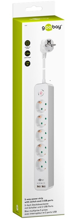 Goobay - Steckdosenleiste - Wechselstrom 230 V - 3680 Watt - Eingabe, Eingang CEE 7/7 - Ausgangsanschlüsse: 5, Ansicht 3