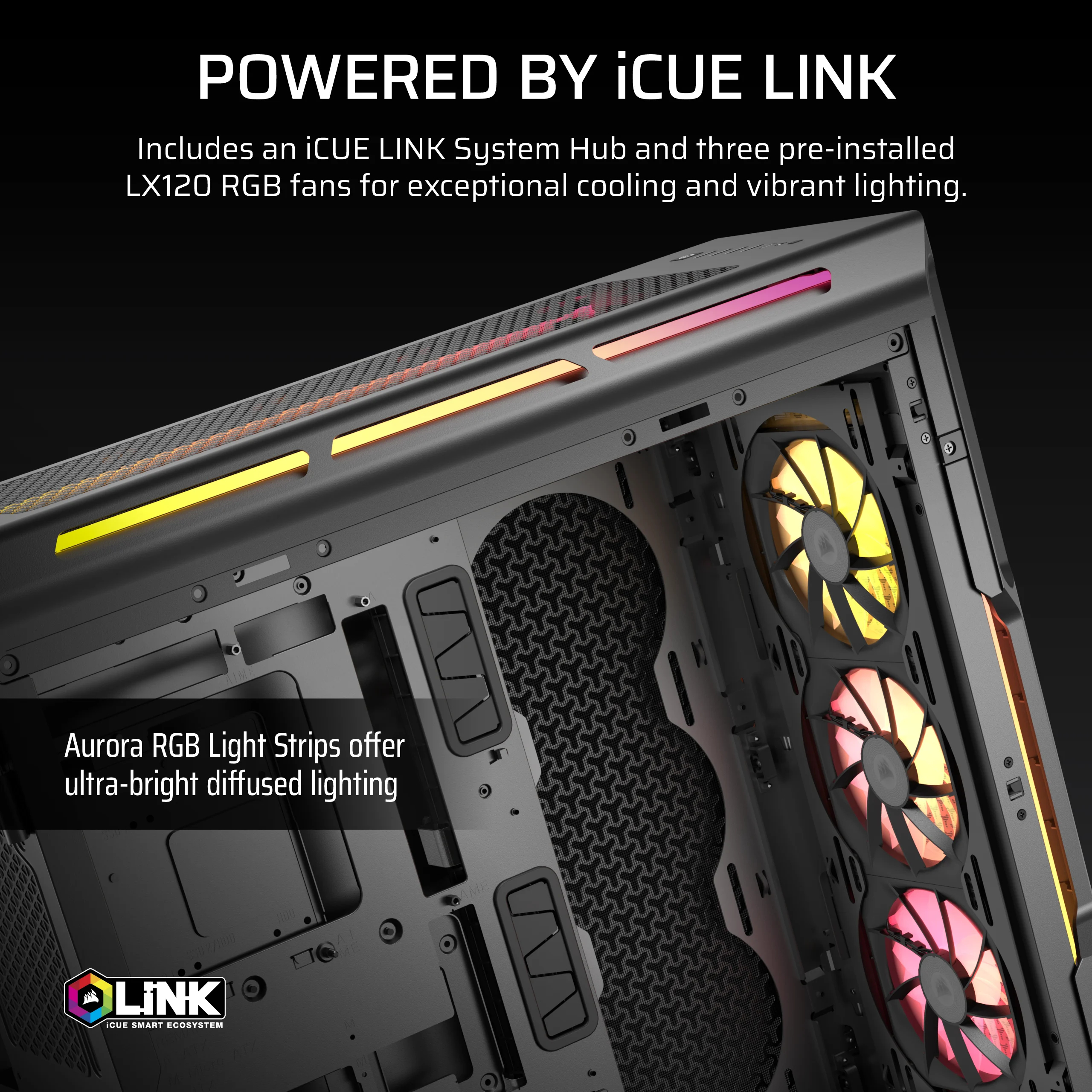 Corsair iCUE LINK 5000T LX RGB - Mid tower Gaming - E-ATX - Seitenteil mit Fenster (gehärtetes Glas) - Schwarz, Ansicht 3