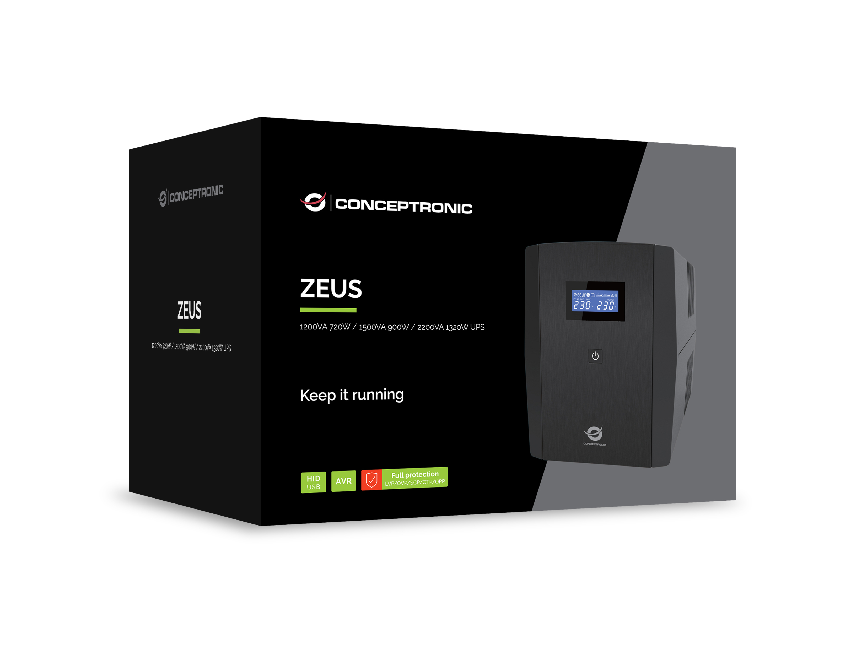 Conceptronic ZEUS03G 1200VA 720W USV - 4x UK-Steckdosen - HID-USB - RJ45 Ein/Aus - mit AVR-Funktion - Line-Interaktiv, Ansicht 4