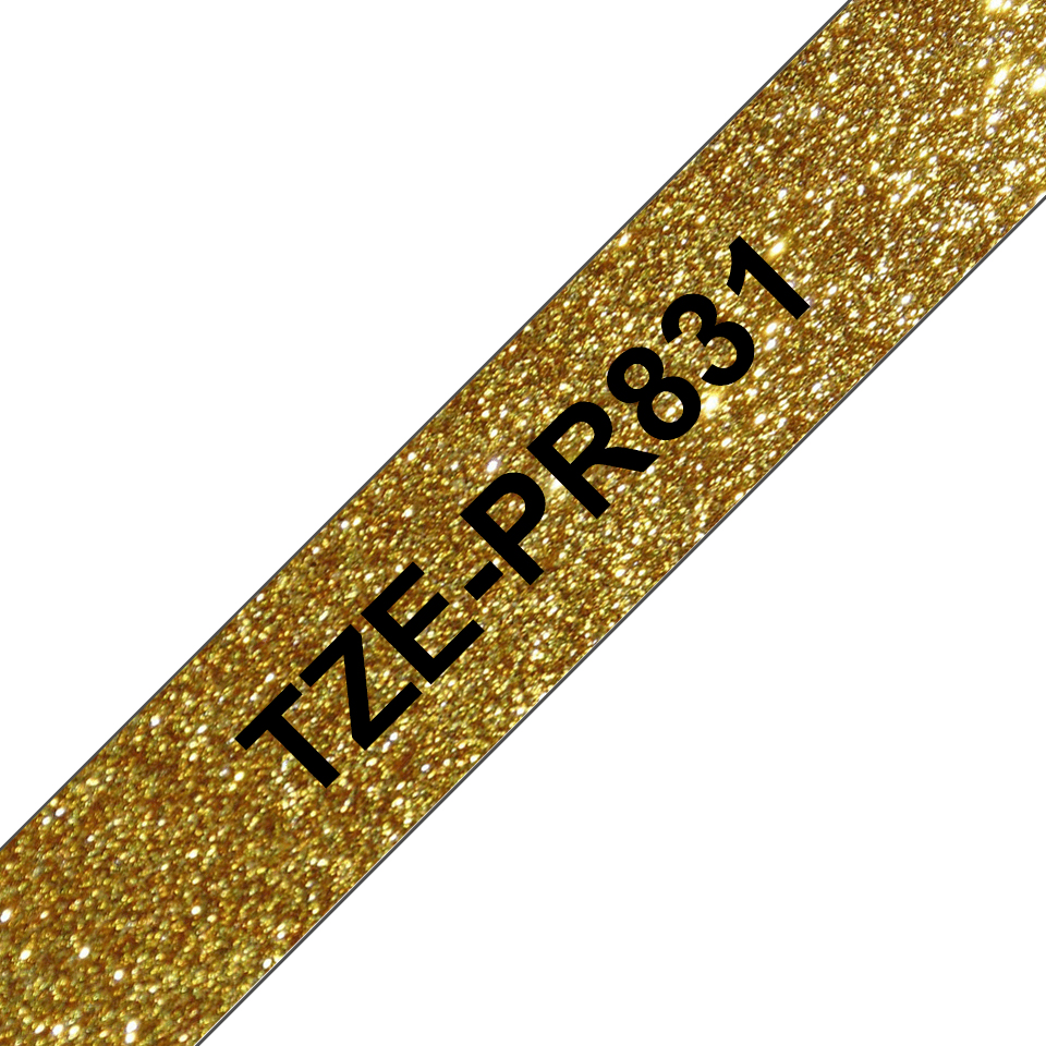 Brother TZe-PR831 - Schwarzer Druck auf Premium Glitter Gold - Rolle (1,2 cm x 8 m), Ansicht 2