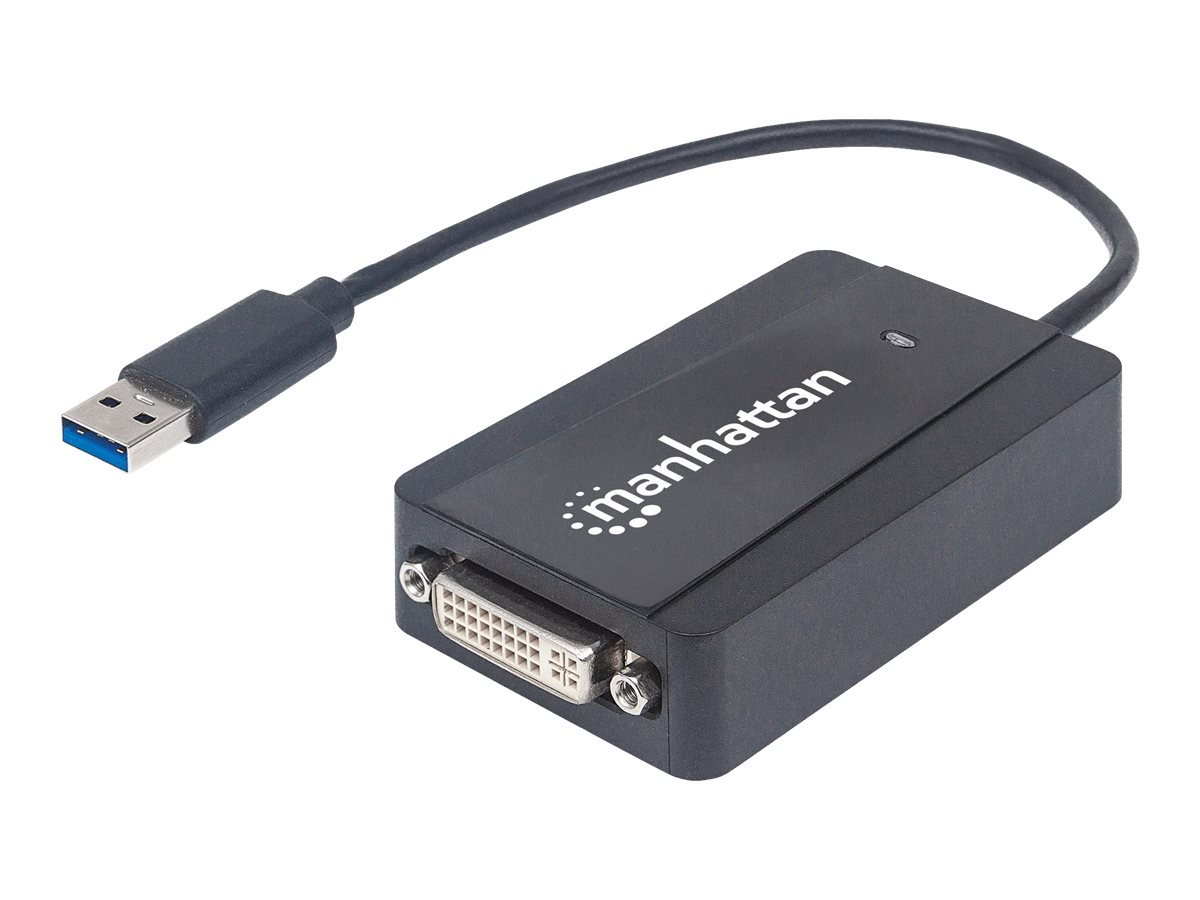 Manhattan USB-A to DVI-I Converter Cable, 26cm, Male to Female, 5 Gbps (USB 3.2 Gen1 aka USB 3.0)