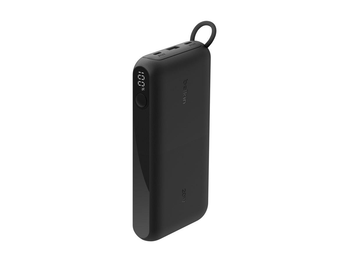 Belkin BoostCharge - Powerbank - mit Display - 20000 mAh - 20 Watt - PD - 3 Ausgabeanschlussstellen (2 x USB-C, USB) - Schwarz, Ansicht 3