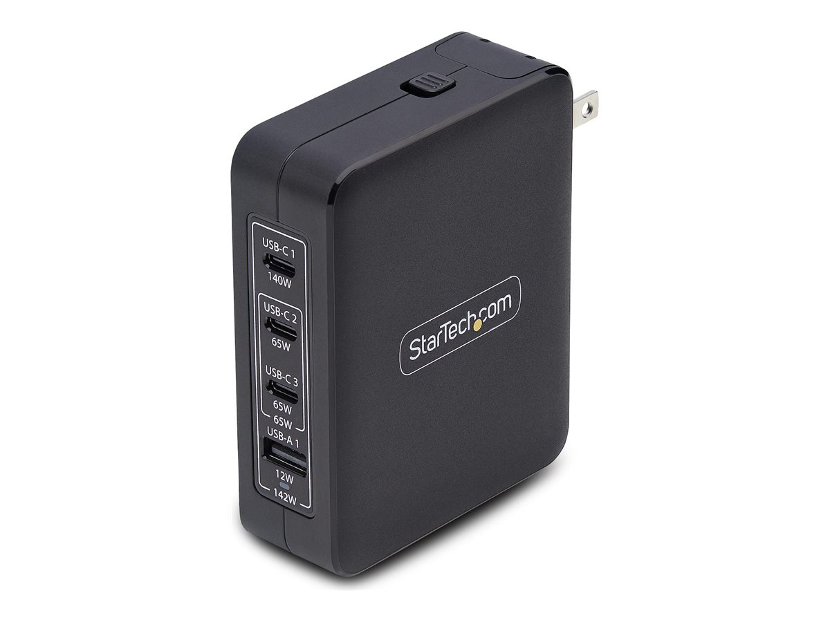 StarTech.com Startech 140W USB-C Wall Charger, USB-C/USB-A, PD GaN Power Adapter - Netzteil - GaN-Technologie - 140 Watt - 5 A - Power Delivery 3.1 - 4 Ausgabeanschlussstellen (USB, 3 x USB-C)