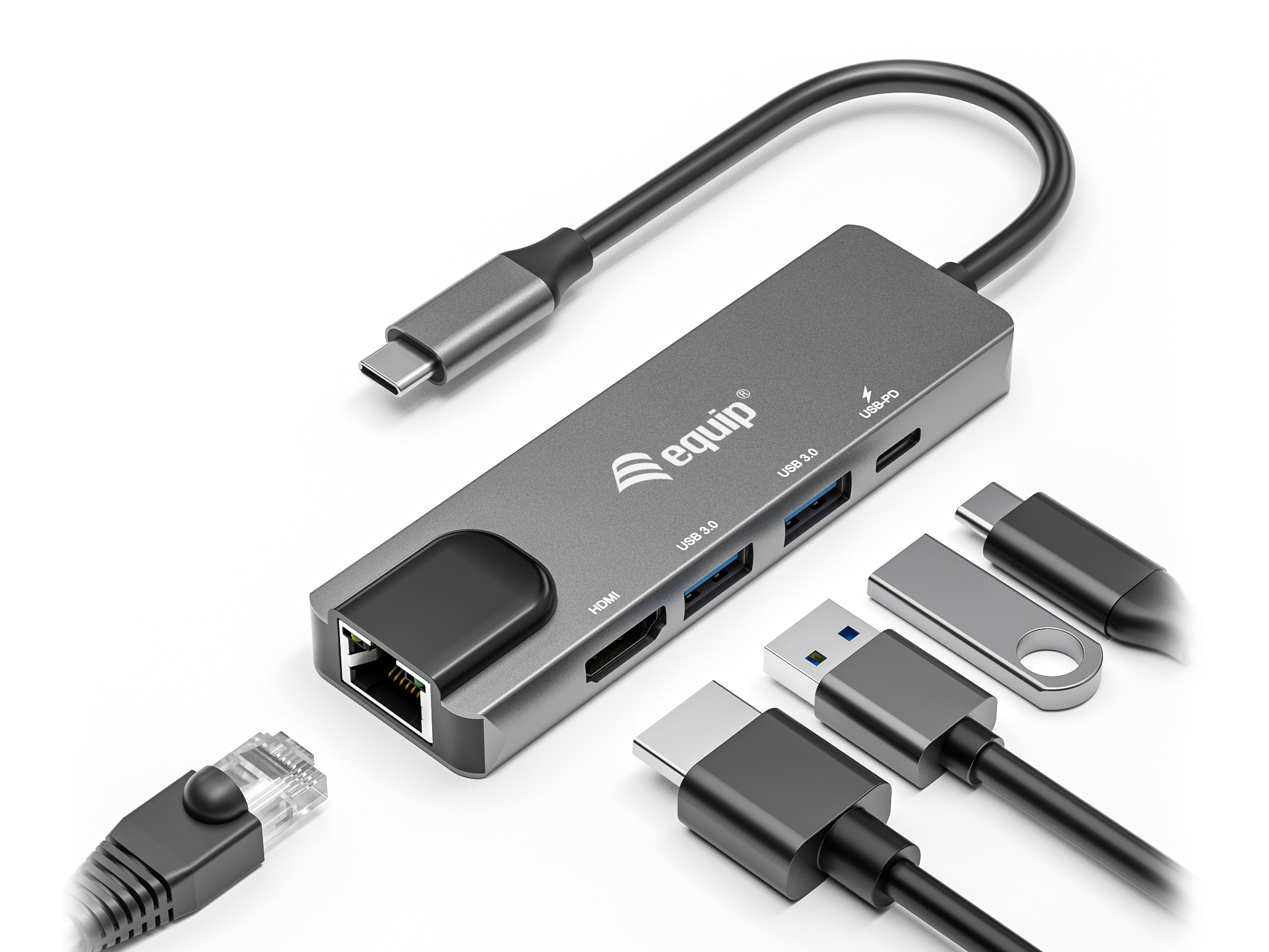 Equip Dock USB-C->HDMI Gigabit LAN 2xUSB3.0.100WPD 0.25m, Ansicht 4