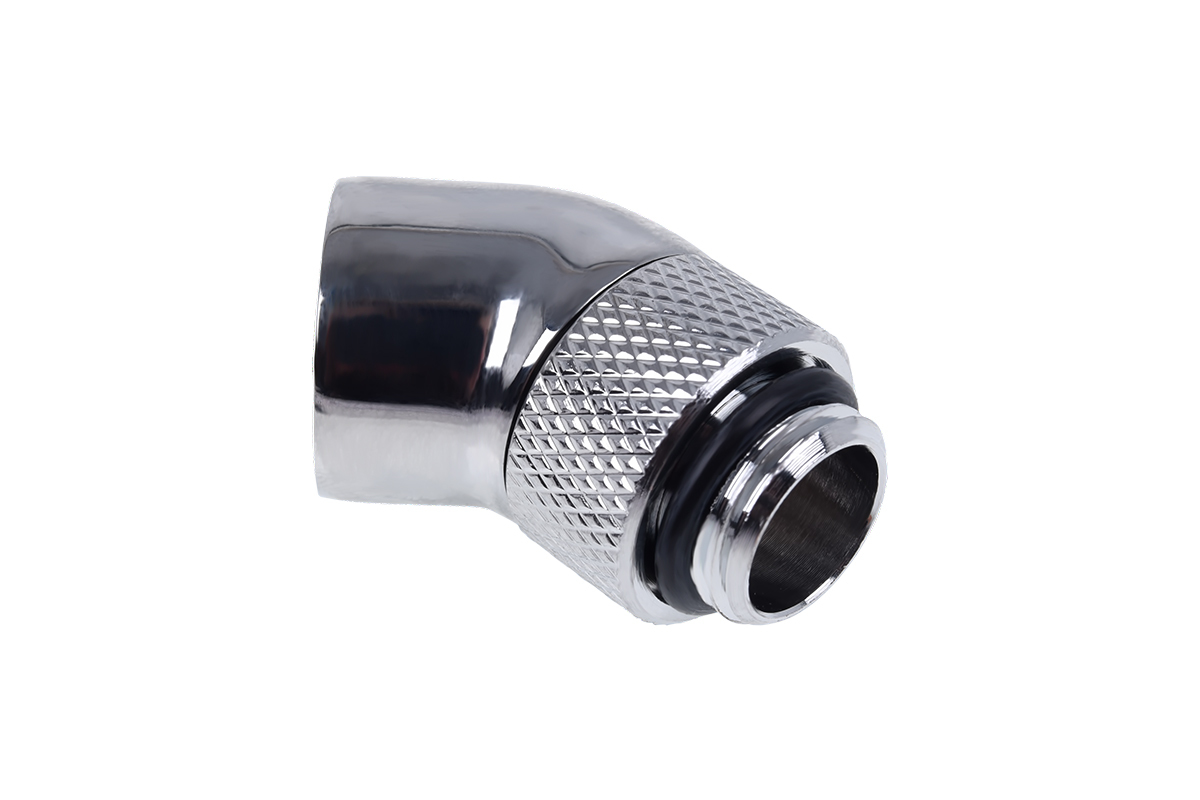 Alphacool Eiszapfen angled adaptor 45° rotatable G1/4 outer thread to G1/4 inner thread Kølervæske system tilslutnings adapter 1-pack Sølv