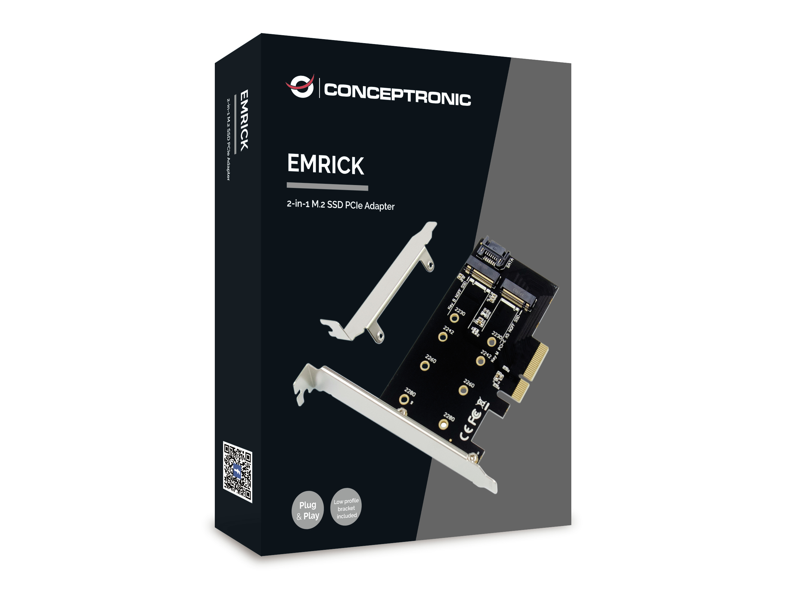 Conceptronic EMRICK 2-in-1-M.2-SSD-PCIe-Adapter SATA AHCI NVMe - PCIe - M.2 - PCIe 3.0 - Passiv - China - JMB585, Ansicht 3