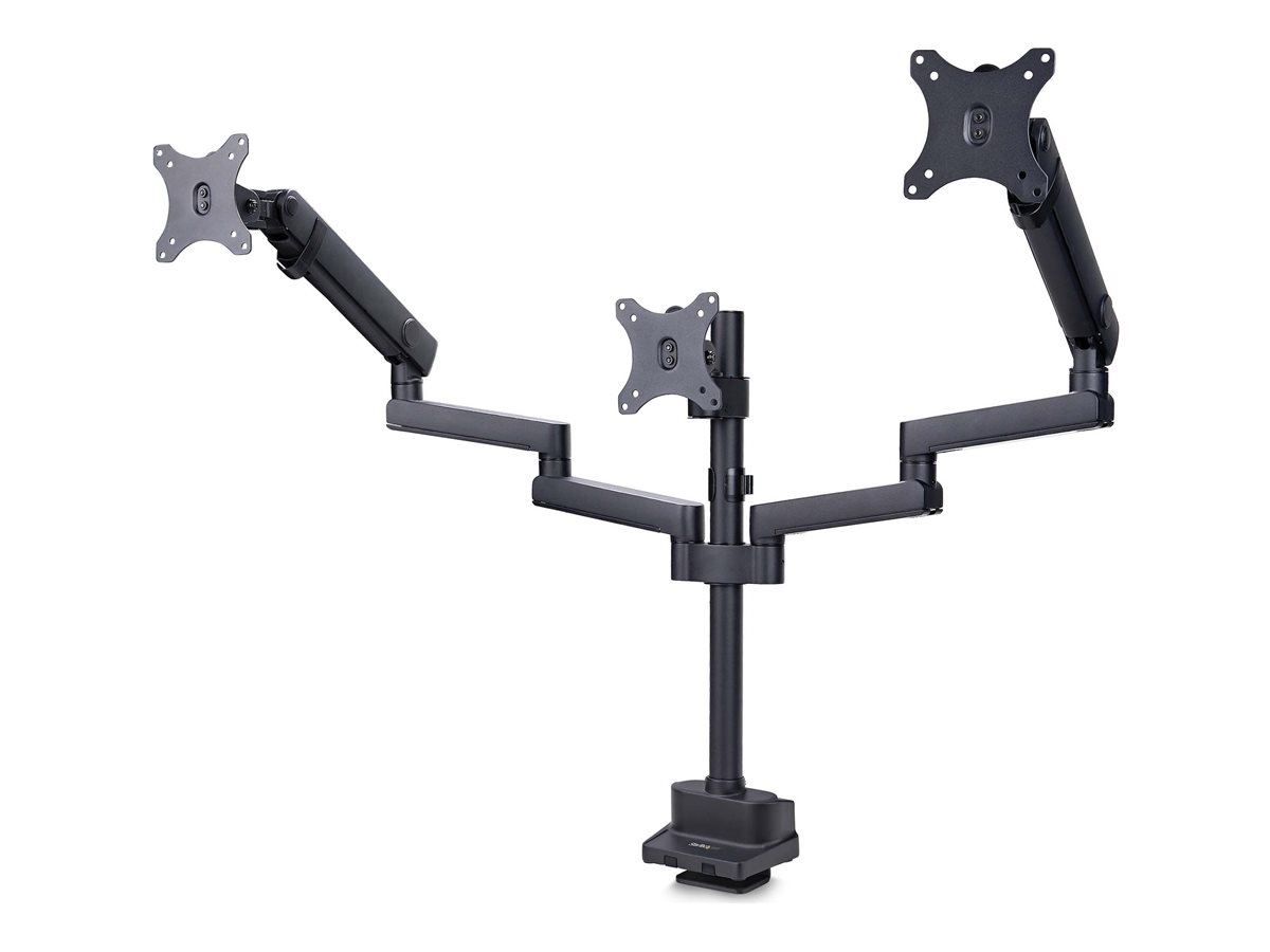 StarTech.com Monitortischhalterung, 3x 27" Monitore, VESA 75x75/100x100 - Befestigungskit - einstellbarer Arm - für 3 LCD-Anzeigen - Kunststoff, Aluminium, Stahl - Schwarz - Bildschirmgröße: bis zu 68,6 cm (bis zu 27 Zoll)