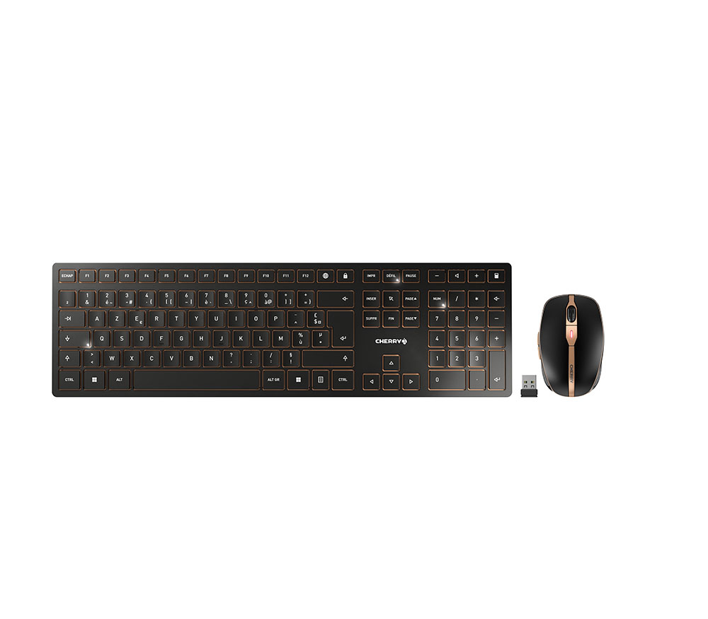 Cherry DW 9100 SLIM, Kabellos, RF Wireless + Bluetooth, AZERTY, Schwarz, Maus enthalten