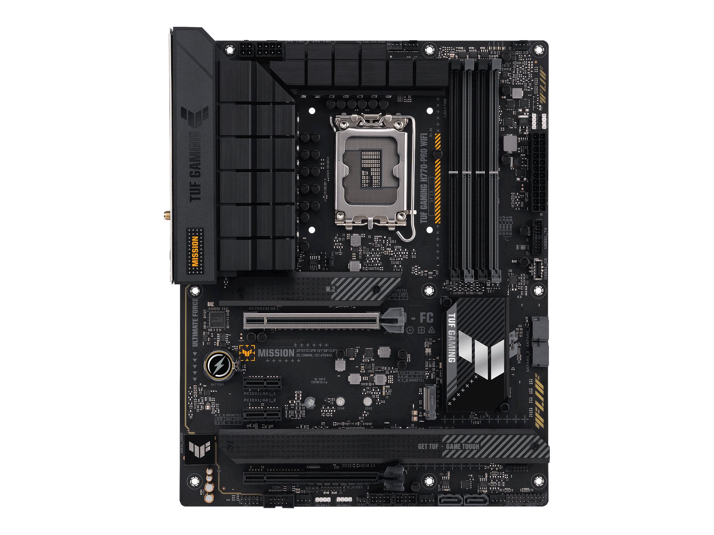 ASUS TUF GAMING H770-PRO WIFI - Motherboard - ATX - LGA1700-Sockel - H770 Chipsatz - USB-C 3.2 Gen 2x2, USB 3.2 Gen 2, USB 3.2 Gen 1, USB-C 3.2 Gen 1 - 2.5 Gigabit LAN, Wi-Fi 6, Bluetooth - Onboard-Grafik (CPU erforderlich)